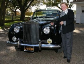 British Royalty x 2: Barbara Taylor Bradford poses with a classic Rolls Royce in the driveway of the Lupton Ranch in Dallas, Texas